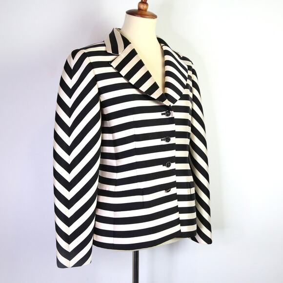Vintage 90s black and white silk striped blazer jacket Rickie Freeman Size 8 - Picture 5 of 7